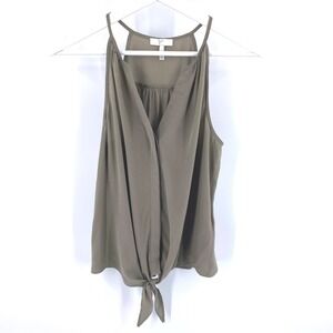 Anthropologie Joie 100% Silk Button Up‎ Tank Top Tie Front Olive Green Size XS